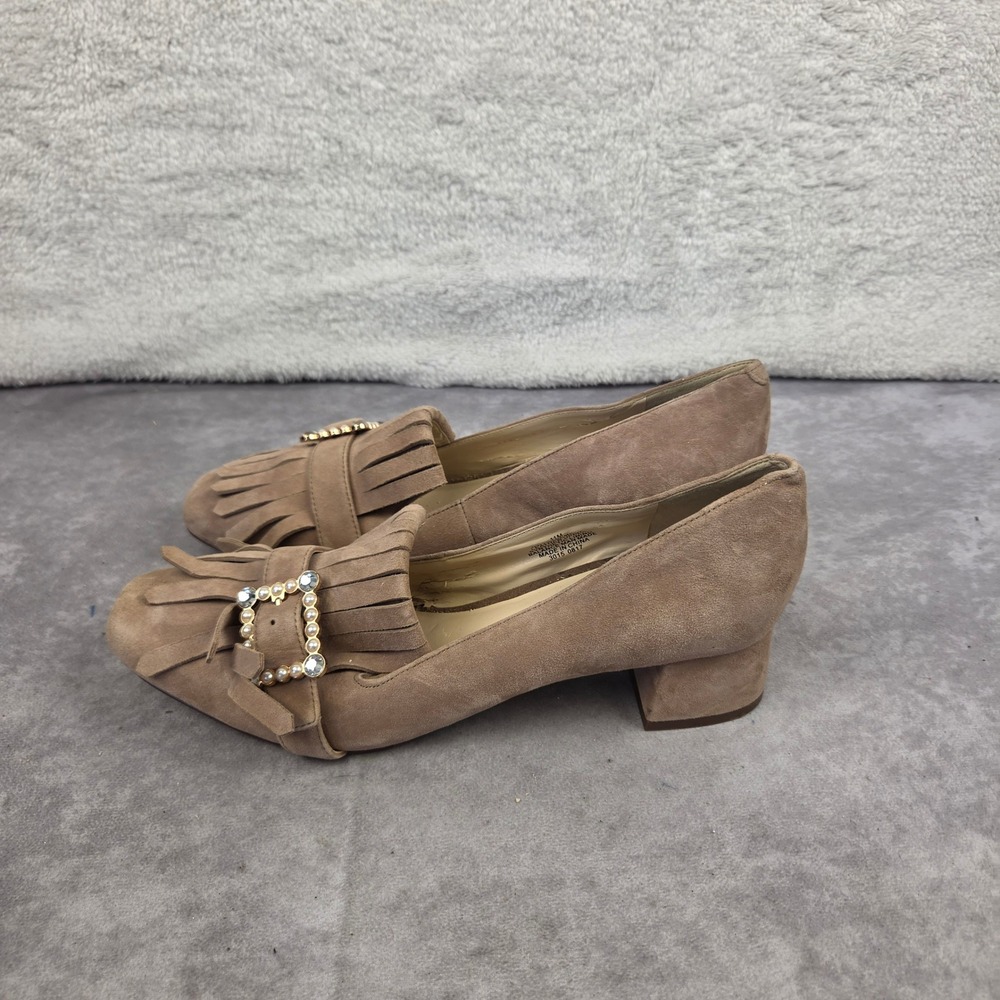 Nine West Wise Move Taupe Suede Pearl Buckle Kiltie Loafers NW7WISEMOVE Size 11M
